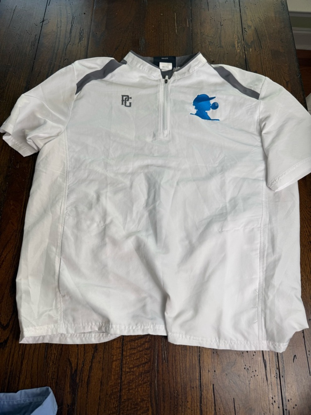Perfect Game White Short-Sleeve Quarter-Zip Pullover with Blue Logo XL